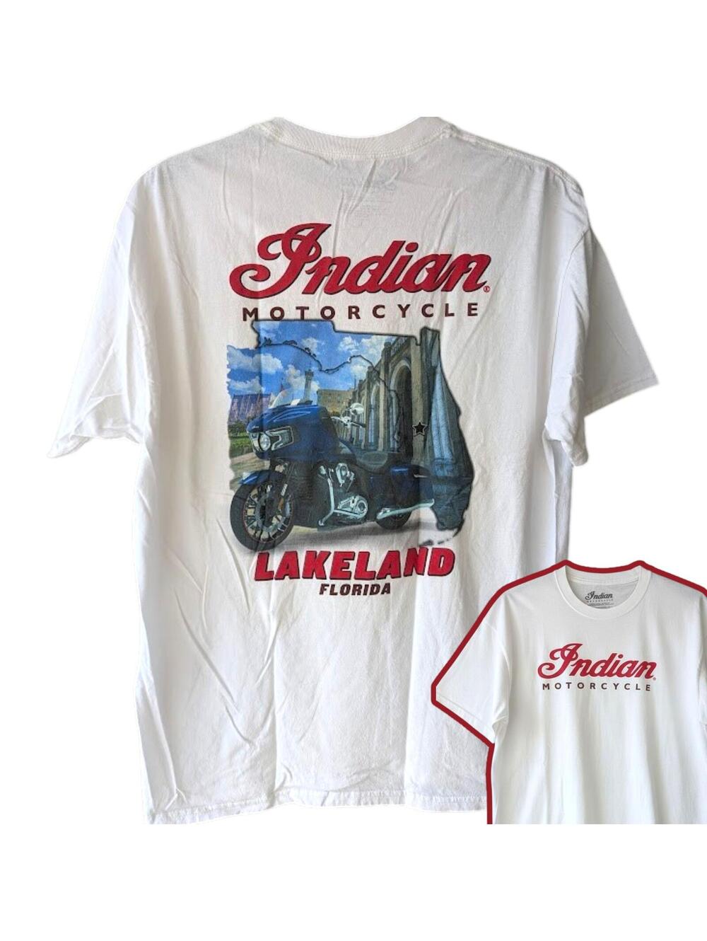 Indian Motorcycle Shirt Large White Lakeland Florida Biker Graphic Tee Heritage